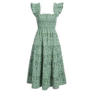 The Ellie Nap Dress in green jacquard, worn once